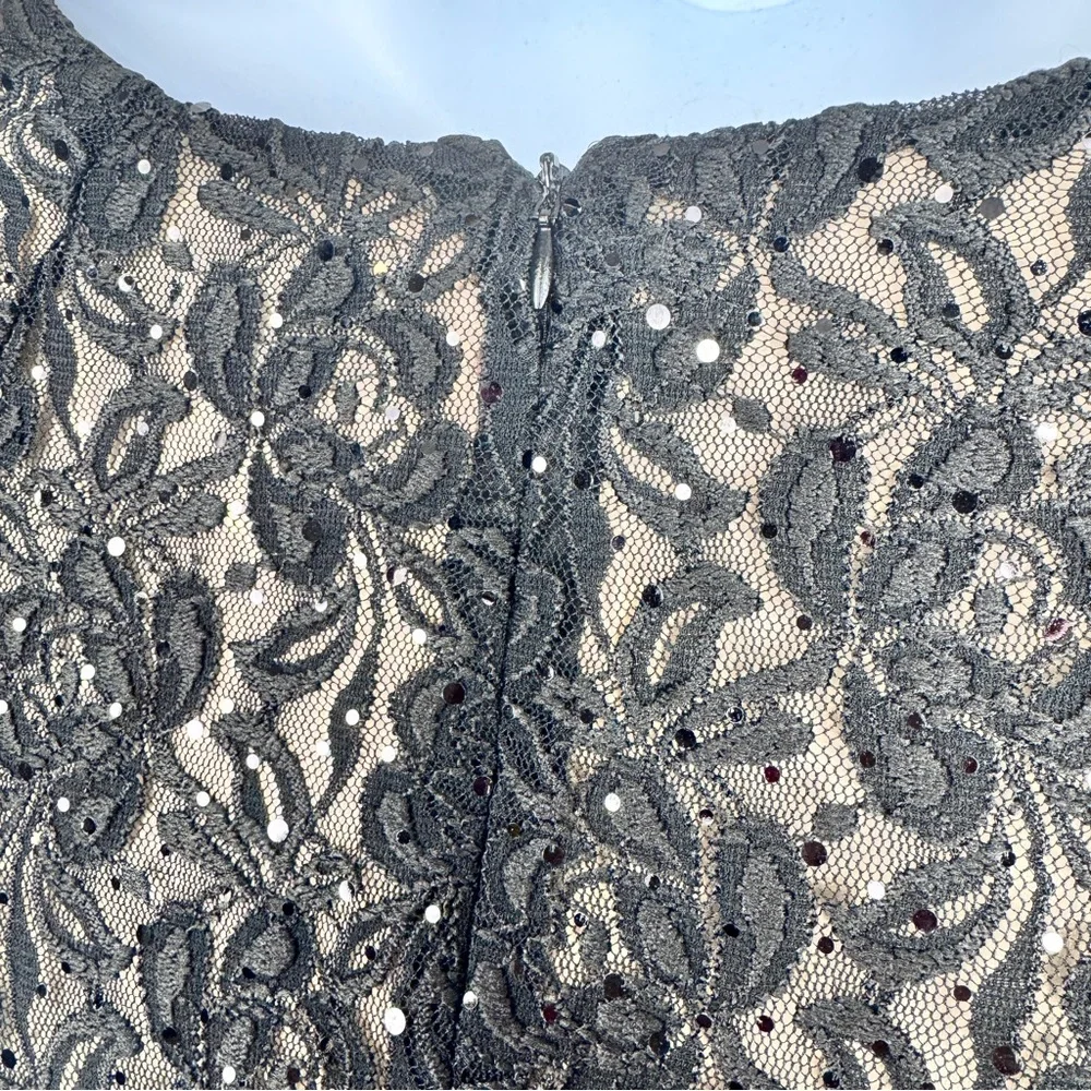 327. TAHARI Arthur S. Levine Black Lace Sequin Cocktail Dress Size 16 - Picture 7 of 10